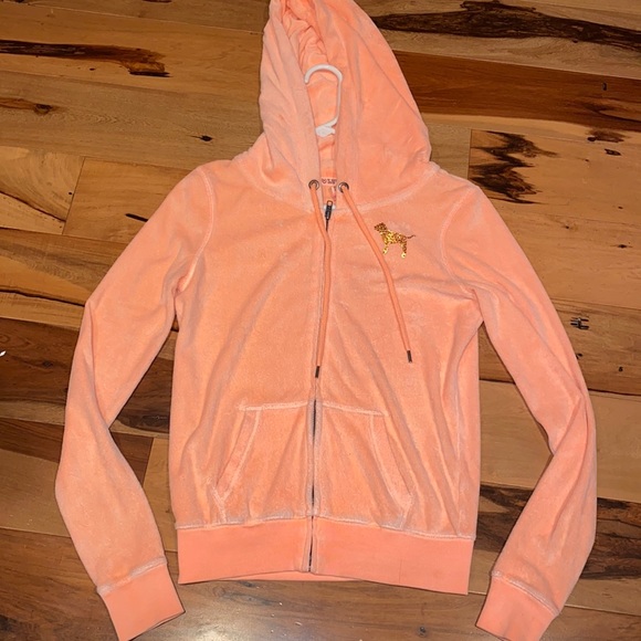 NWOT~VICTORIAS SECRET PINK TERRYCLOTH RHINESTONE ZIP UP HOODIE~RARE~XS - Picture 2 of 5